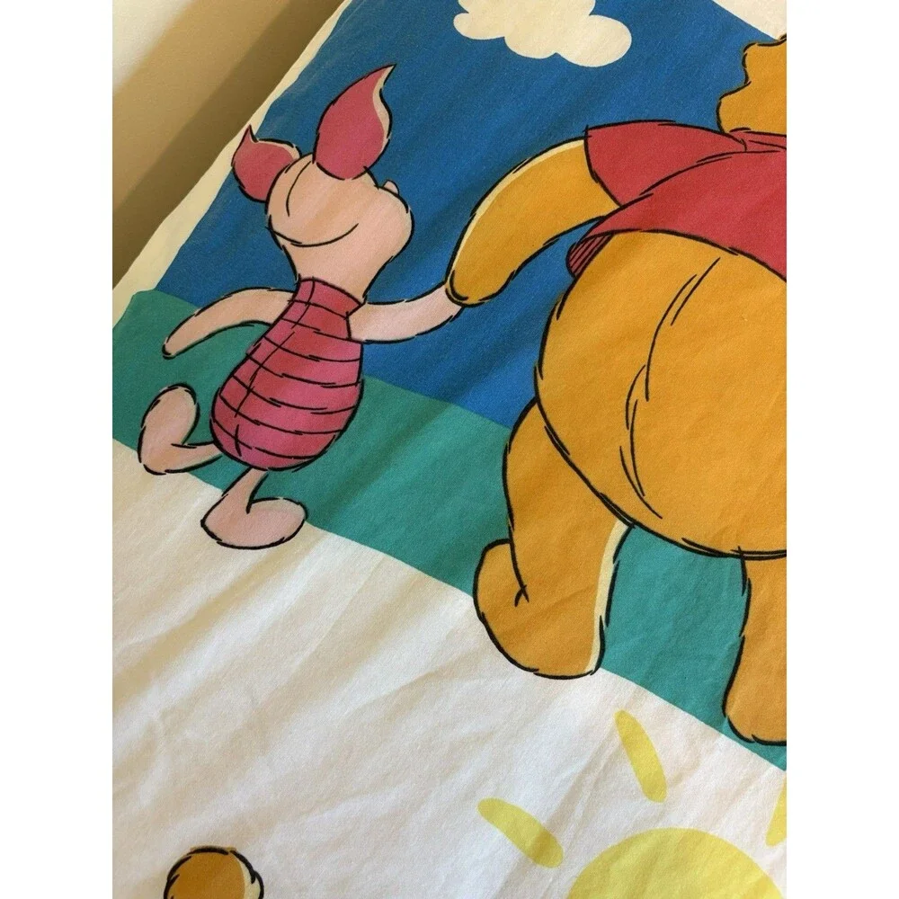 Vintage 90s Winnie the Pooh Piglet Twin Flat Bed Sheet Sunny Day Disney USA Made